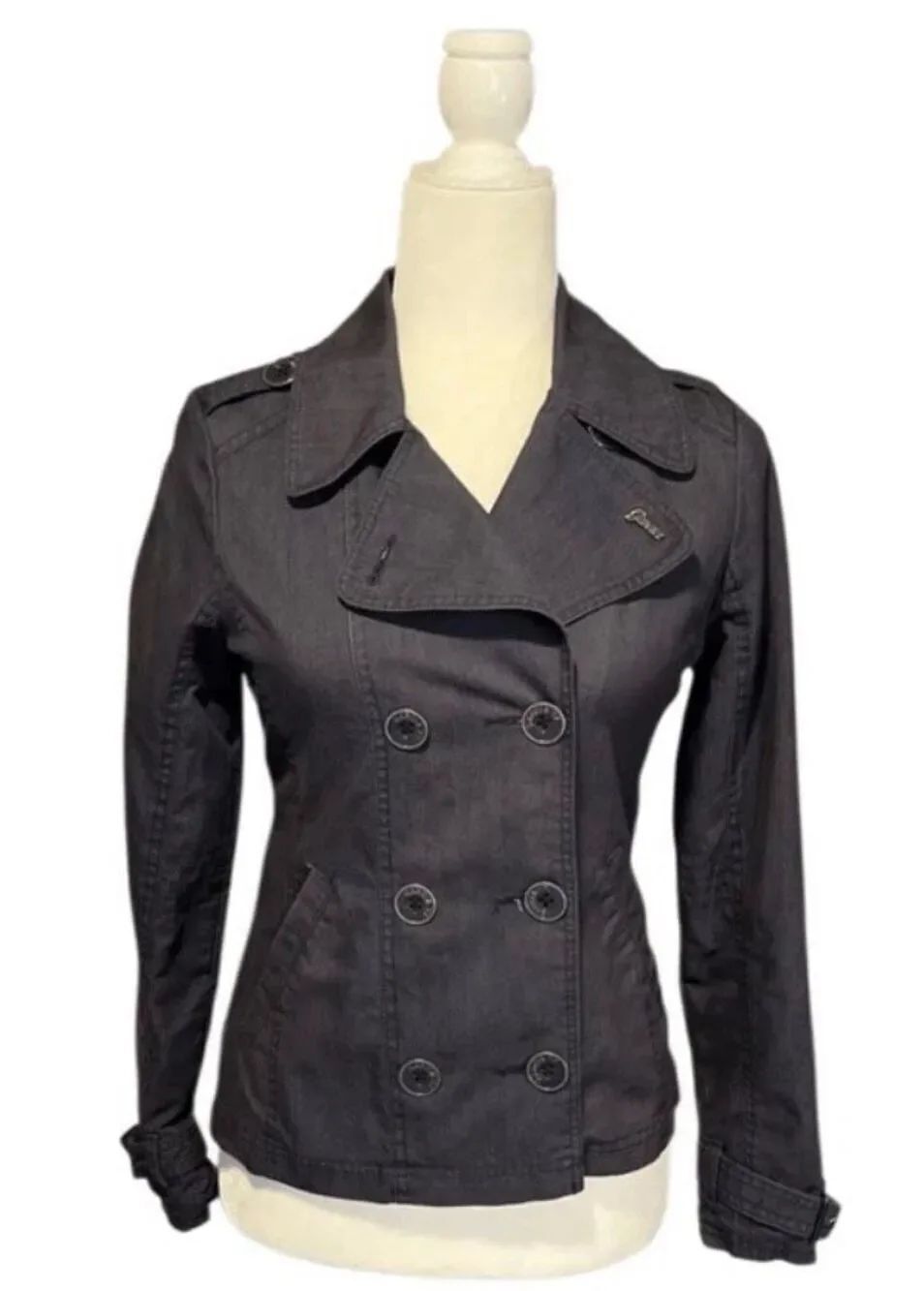 Garcia blue/gray cotton blend short double breasted jacket - S